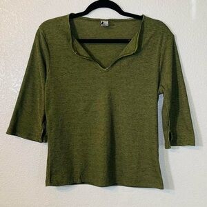 Olive Green V-Neck Women's Top